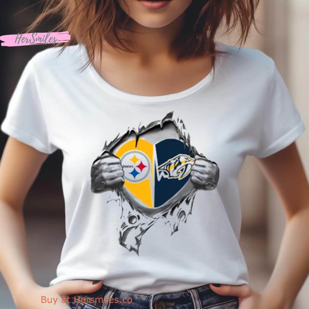 Blood Inside Me Pittsburgh Steelers And Nashville Predators 2023 Shirt Blood Inside Me Pittsburgh Steelers And Nashville Predators 2023 Shirt