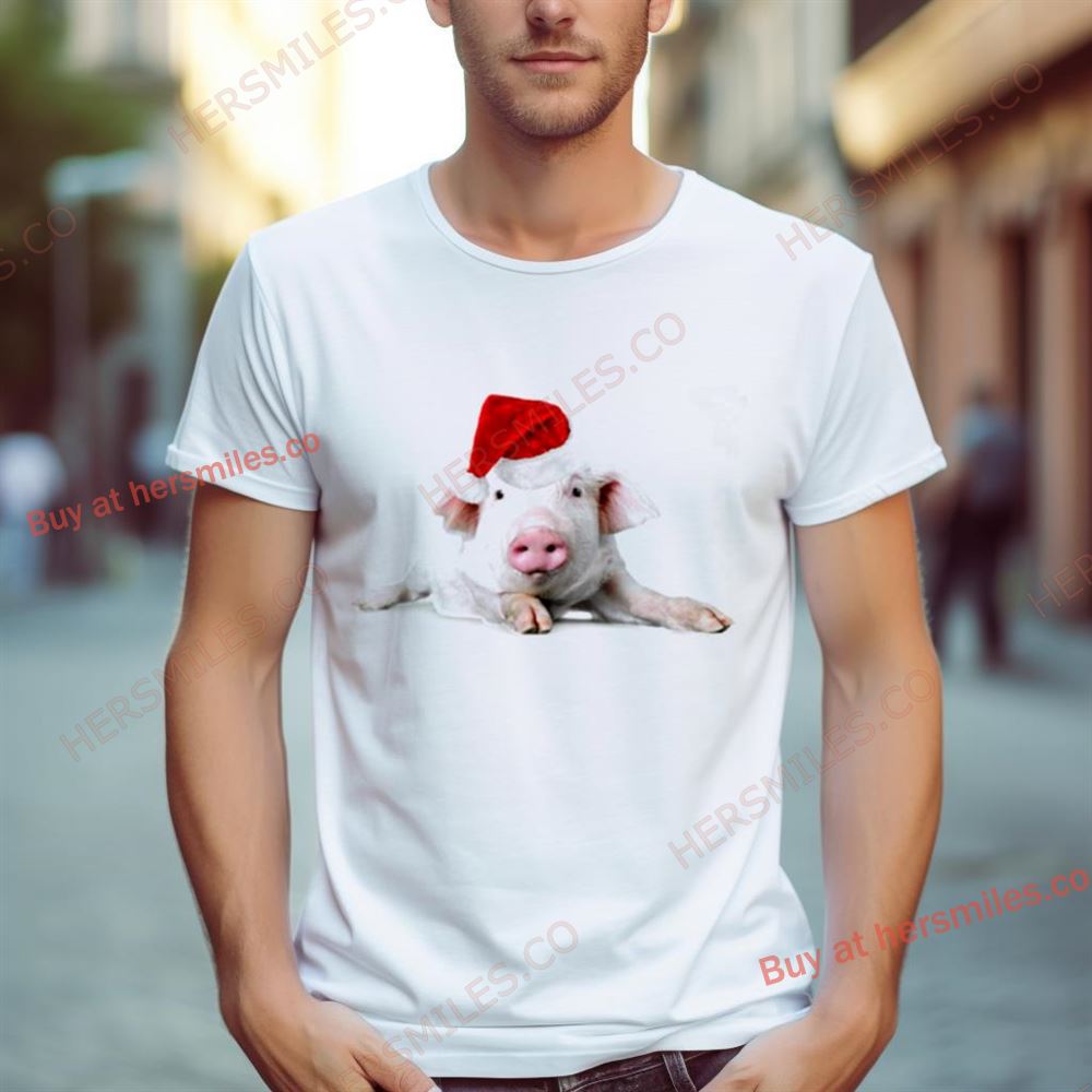 Christmas Piggy Wearing Santa Hat Shirt