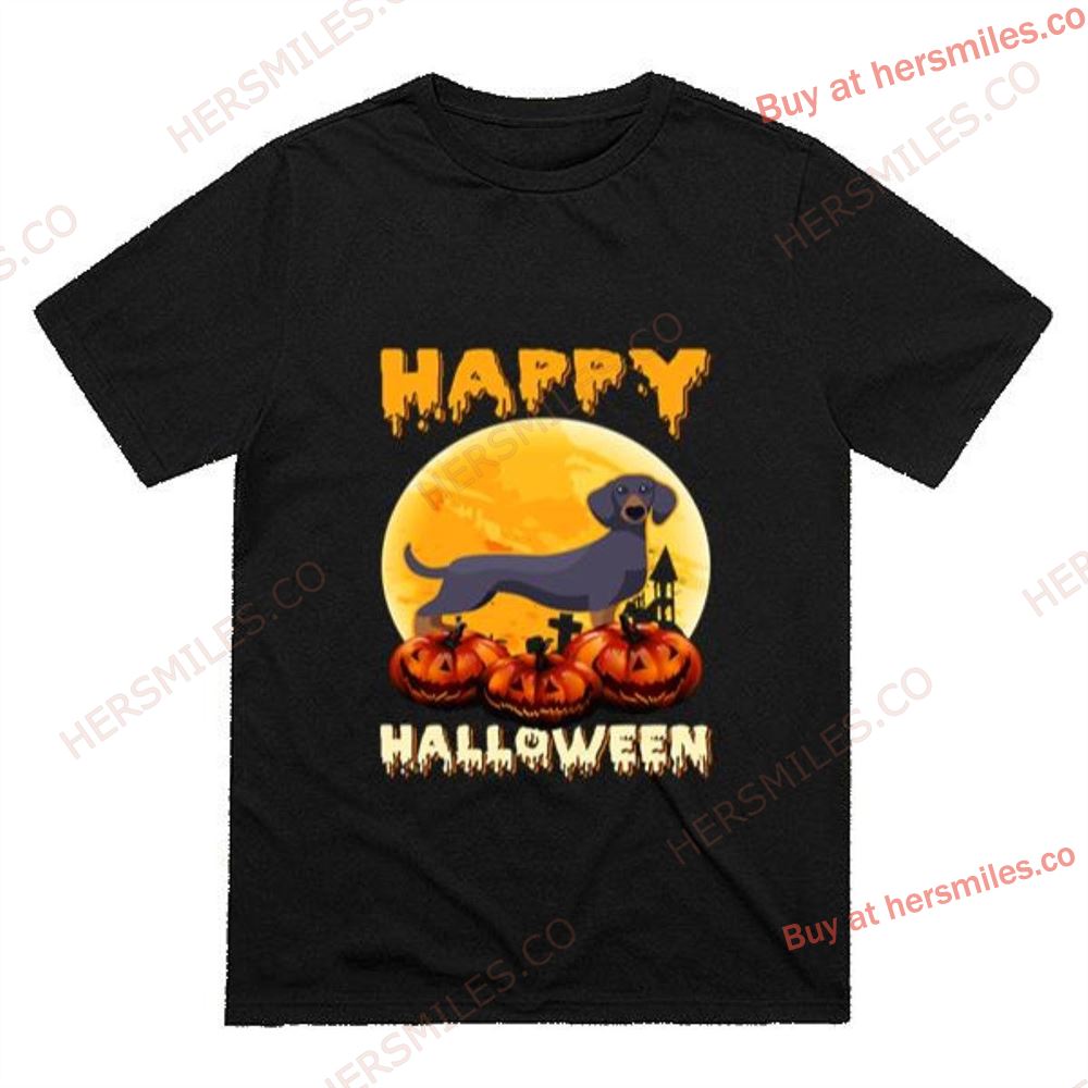 Dachshund Dog Scary Moon Halloween T-shirt Dachshund Halloween T-shirts