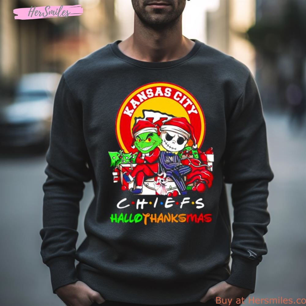 Grinch And Jack Skellington Kansas City Chiefs Hallothankmas Shirt