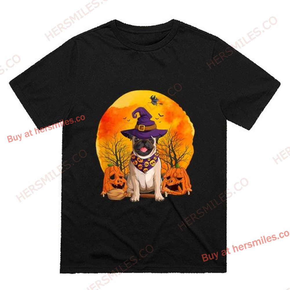 Halloween Pug T-shirt Funny Cute Pumpkin Halloween Dog Witch Pumpkin Pug Dog Shirt