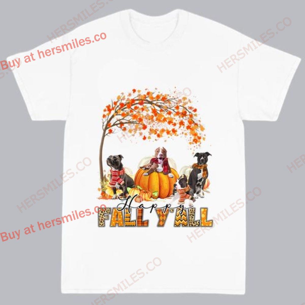 Happy Fall Y’all Pitbull Lover Autumn Pumpkin Thanksgiving T Shirt