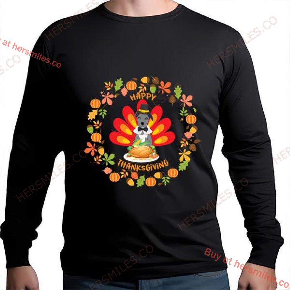 Happy Thanksgiving Blue Nose Pitbull Pup Turkey Fall Leaves T-Shirt Happy Thanksgiving Blue Nose Pitbull Pup Turkey Fall Leaves T-Shirt