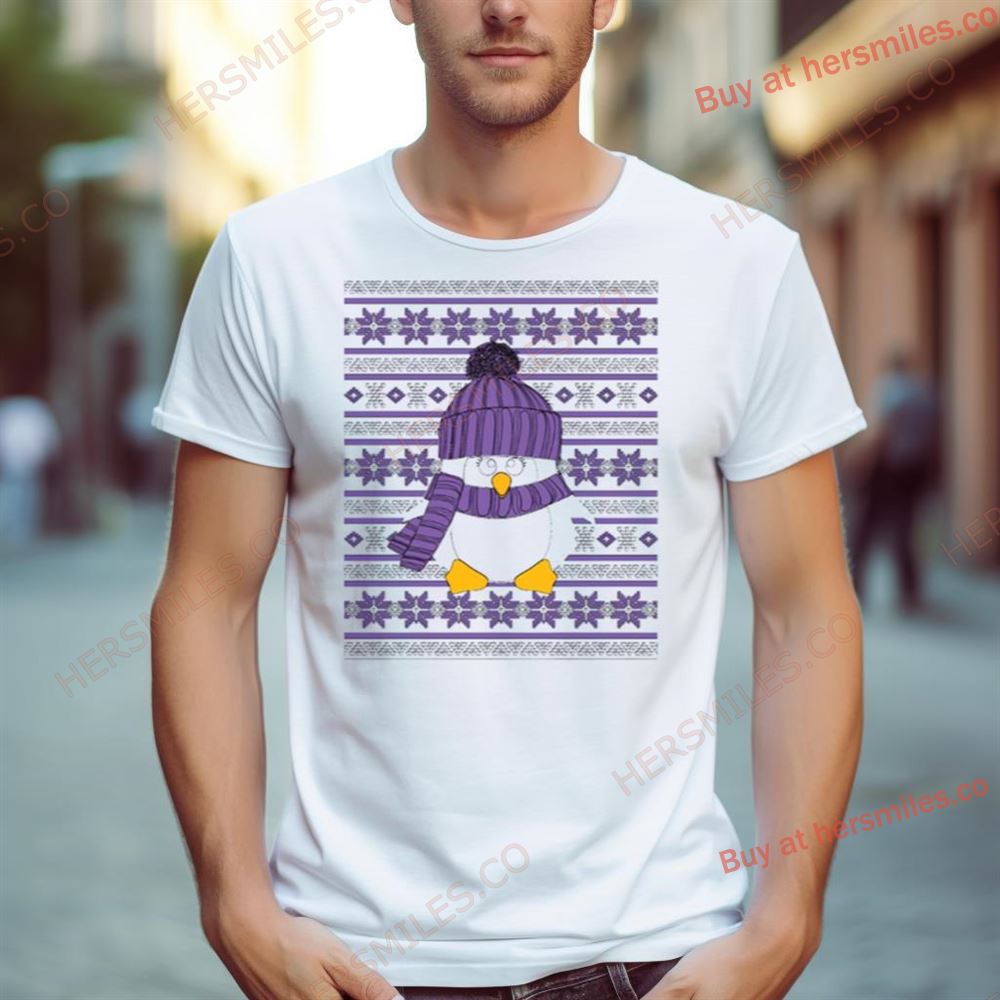 Krimbles Cheeky Purple Penguin Poinsettia Christmas Shirt