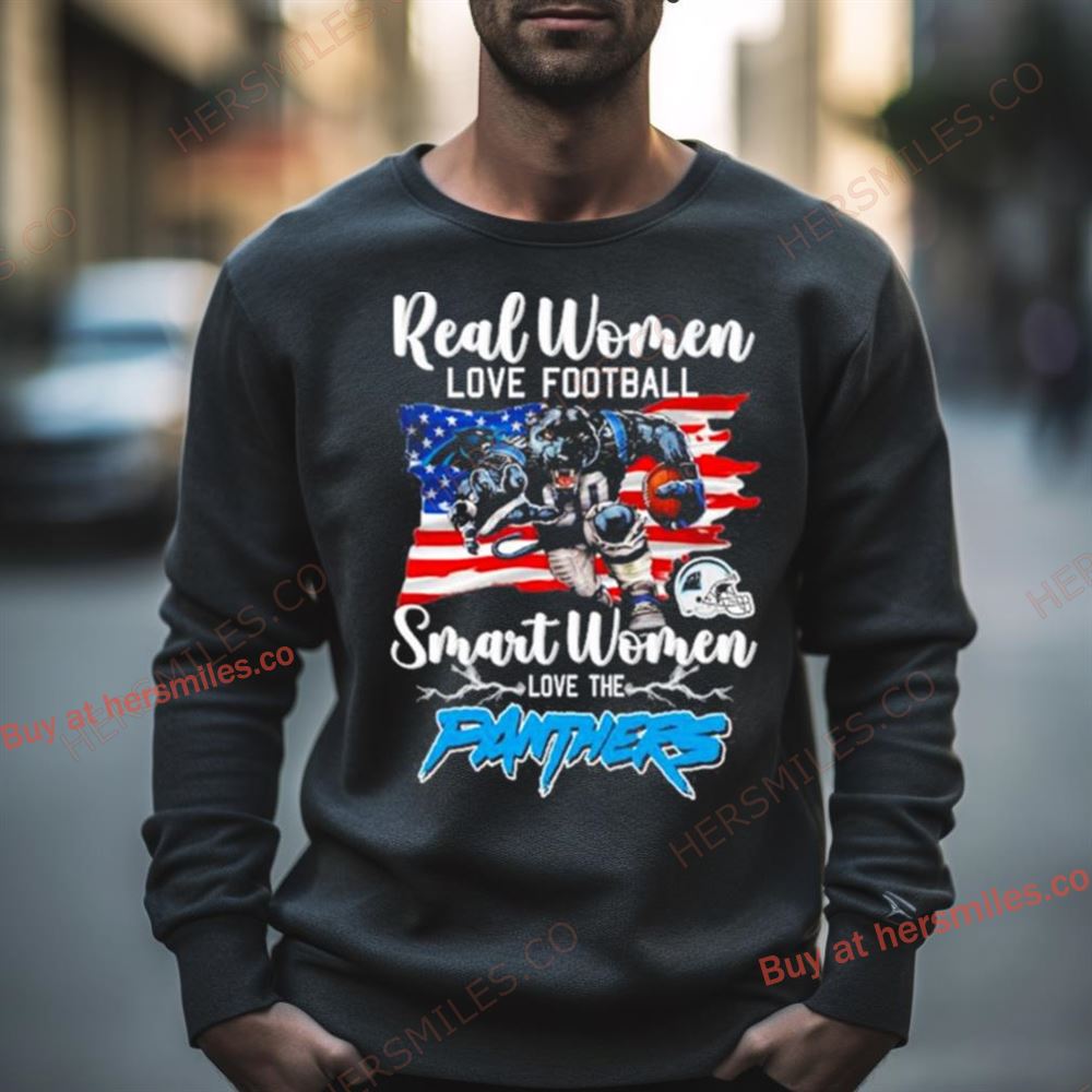 Nfl Real Women Love Football Smart Women Love The Carolina Panthers Mascot America Flag Shirt