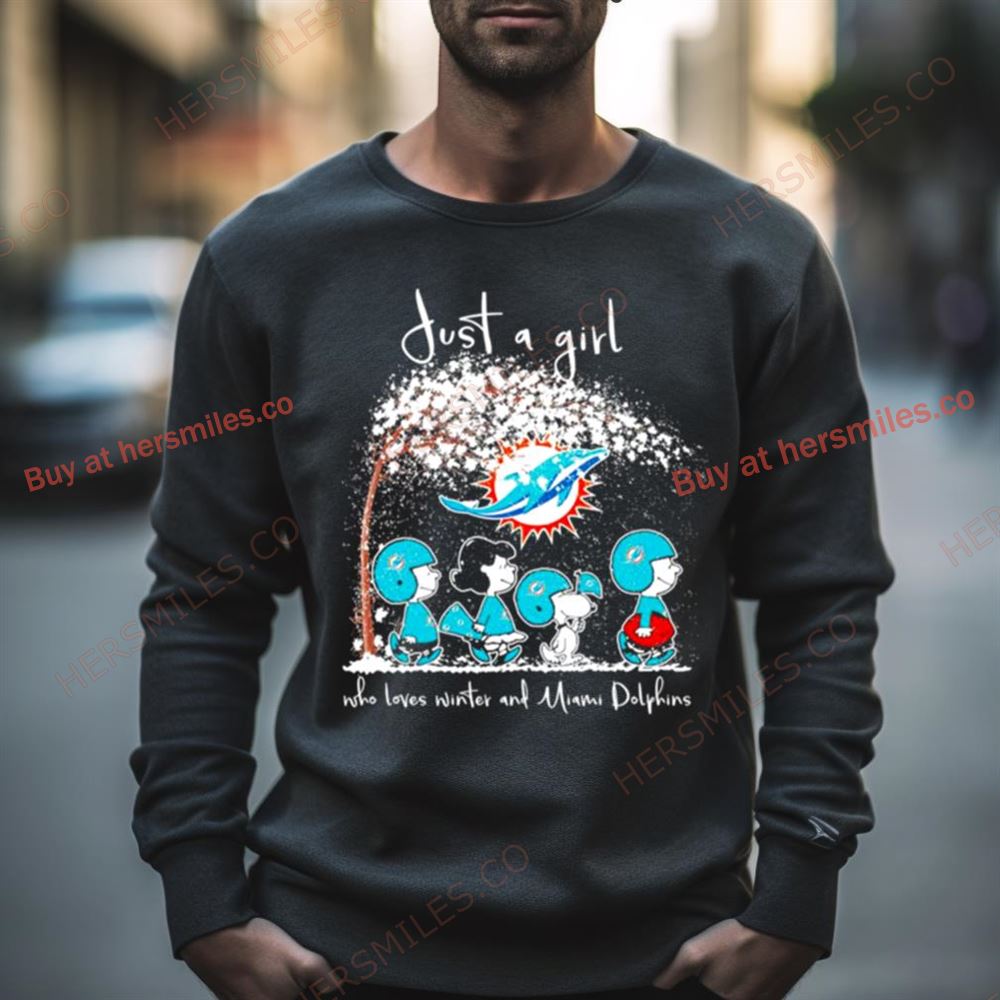 Peanuts Characters Just A Girl Who Loves Winter And Miami Dolphins Shirt