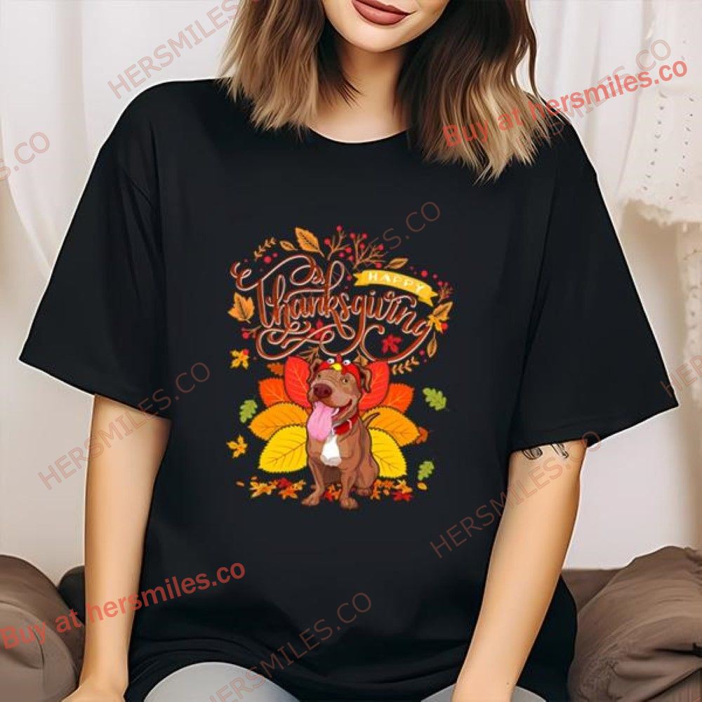 Pitbull Wearing Turkey Hat Fall Autumn Thanksgiving T-Shirt