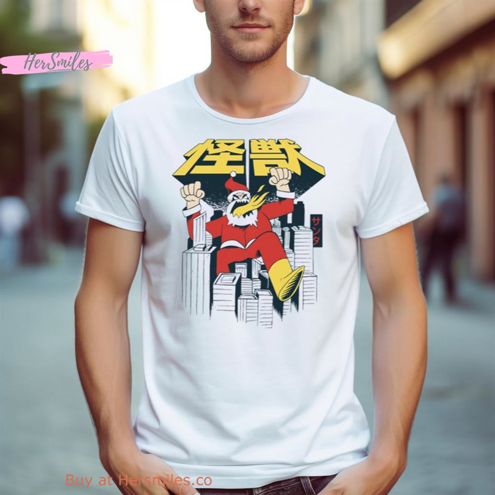 Retro Kaiju Japanese Santa Is Coming To Town Shirt