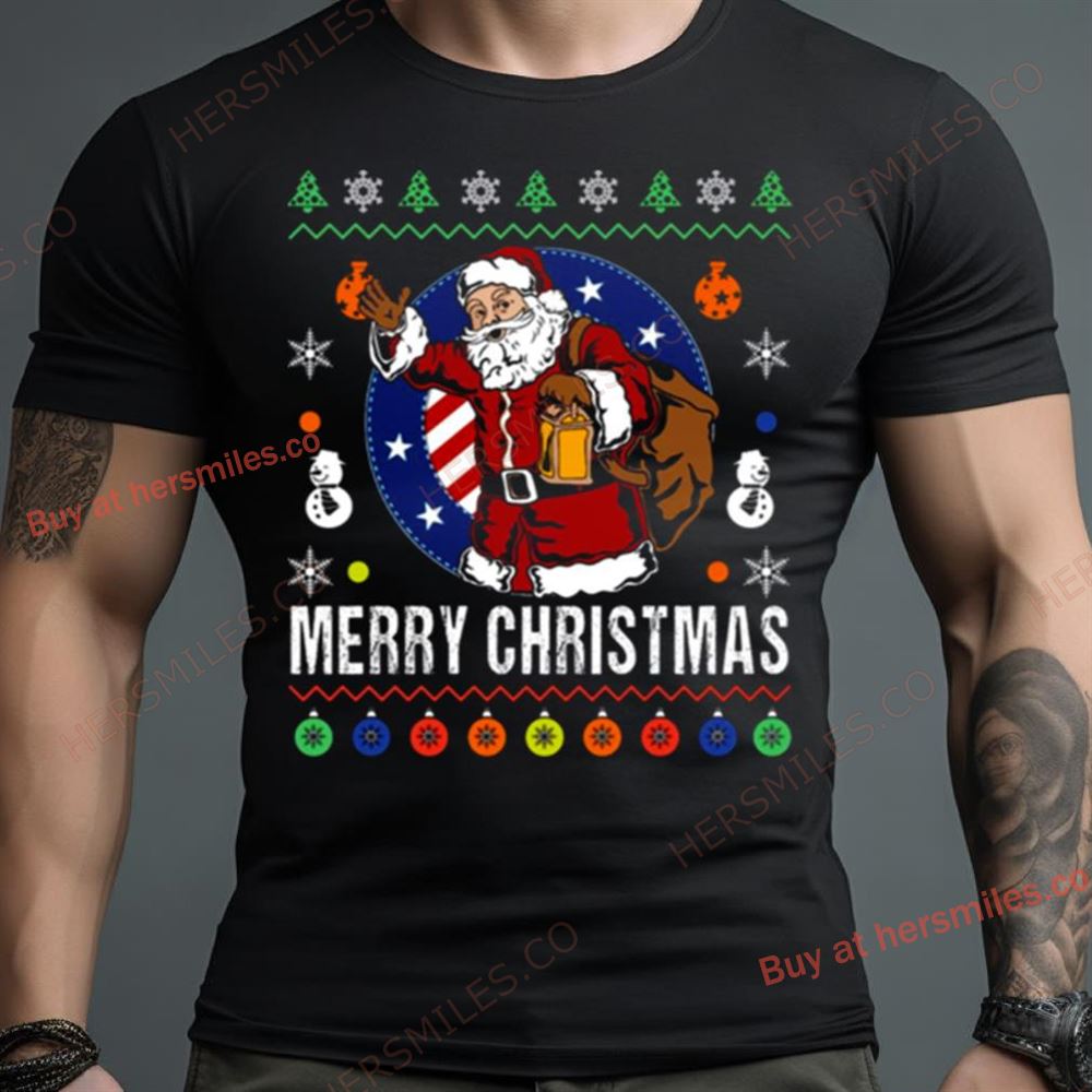Santa Claus Patriotic Christmas Ornaments Xmas Us Flag Shirt