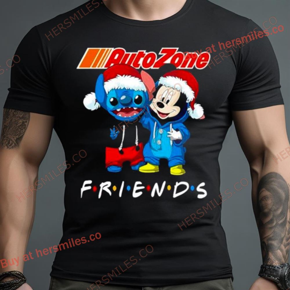 Stitch And Mickey Mouse Auto Zone Friends Merry Christmas Shirt