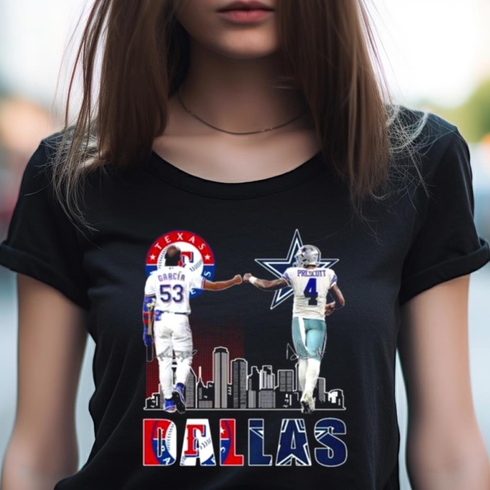 Texas Rangers Garcia 53 And Dallas Cowboys Prescott 4 Signatures Shirt Texas Rangers Garcia 53 And Dallas Cowboys Prescott 4 Signatures Shirt