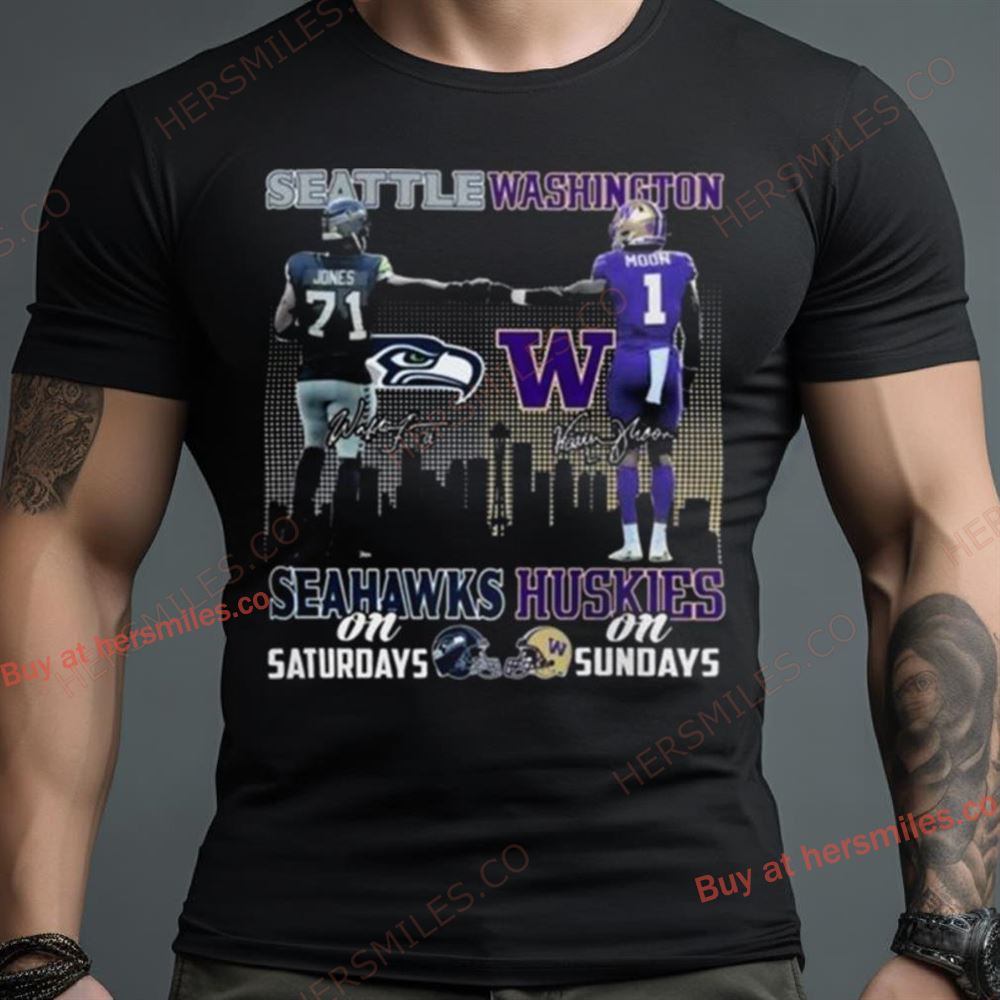 Dre’Mont Jones Seattle Seahawks On Saturdays And Washington Huskers Warren Moon On Sundays Signatures Shirt