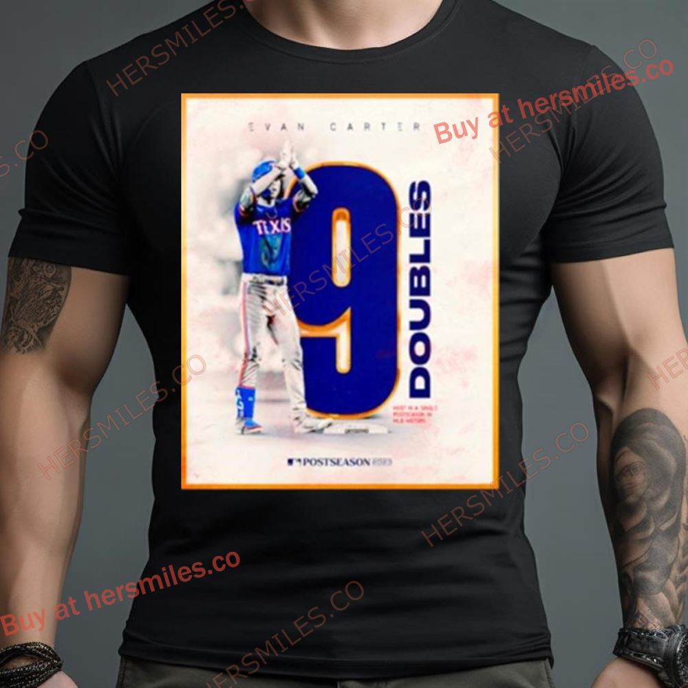 Evan Carter 9 Rangers Doubles 2023 Postseason Shirt