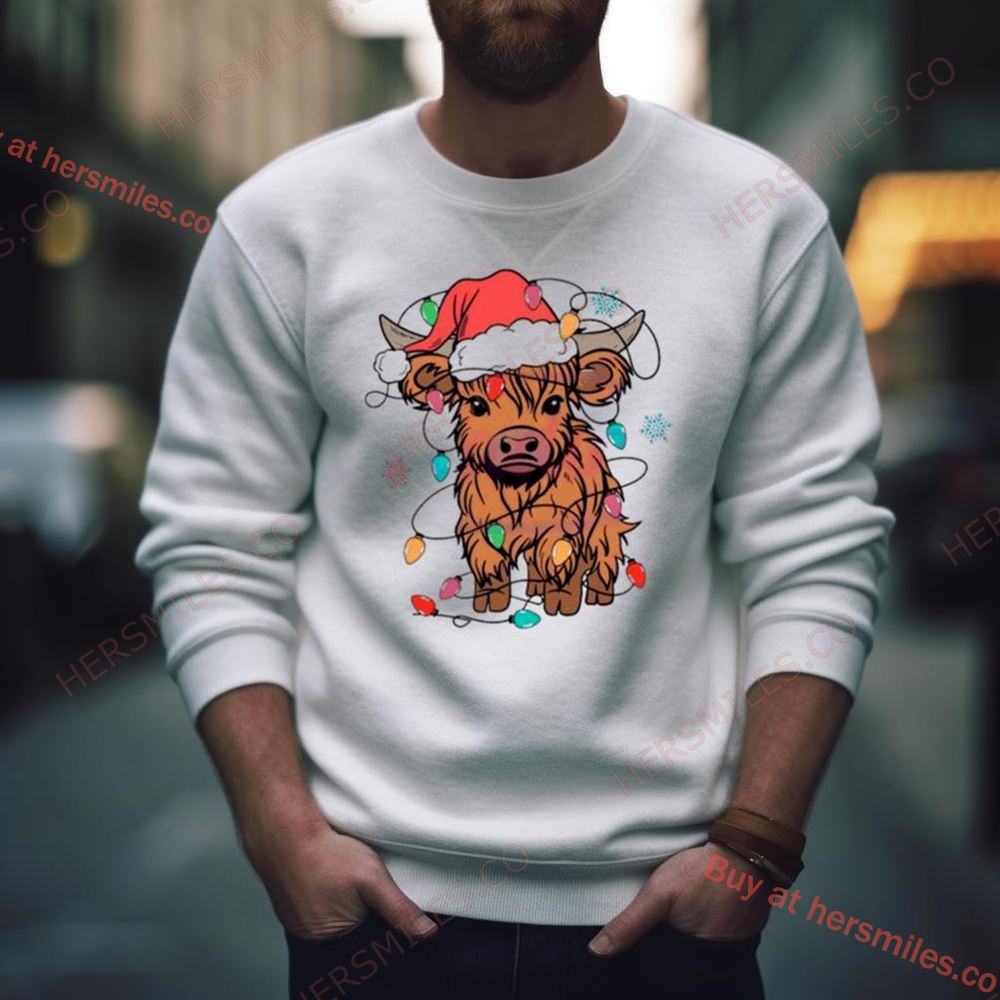 Funny Christmas Cow With Santa Hat Shirt