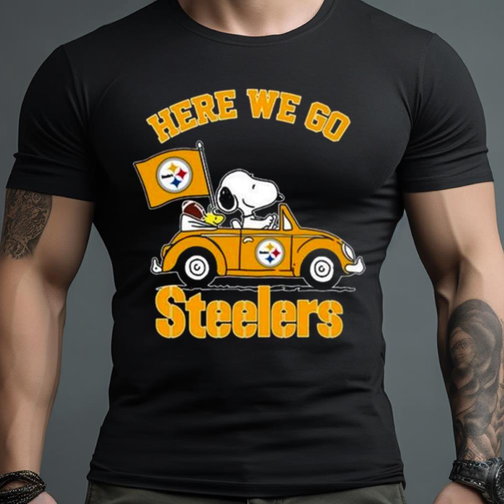 Snoopy And Woodstocks Driving Car Here We Go Pittsburgh Steelers Shirt