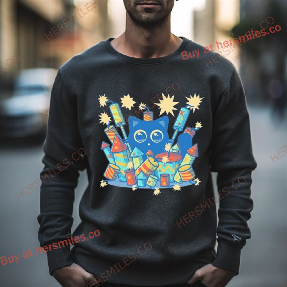 Cat With Fireworks Explosive Kitty Shirt