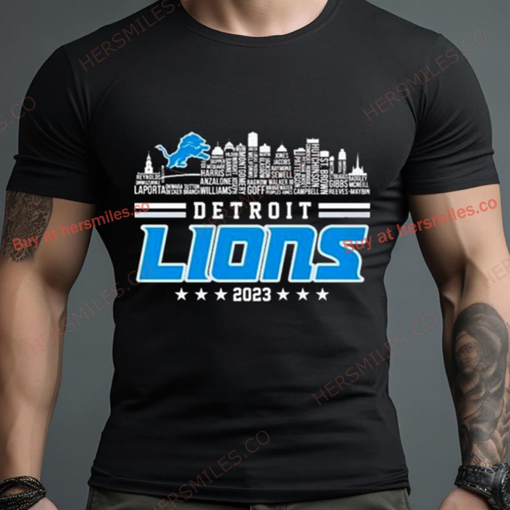 Detroit Lions 2023 Skyline Players Name Shirt