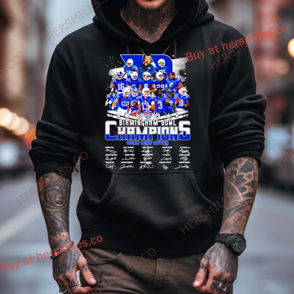 Duke Blue Devils 2023 Birmingham Bowl Champions Signatures Shirt Duke Blue Devils 2023 Birmingham Bowl Champions Signatures Shirt