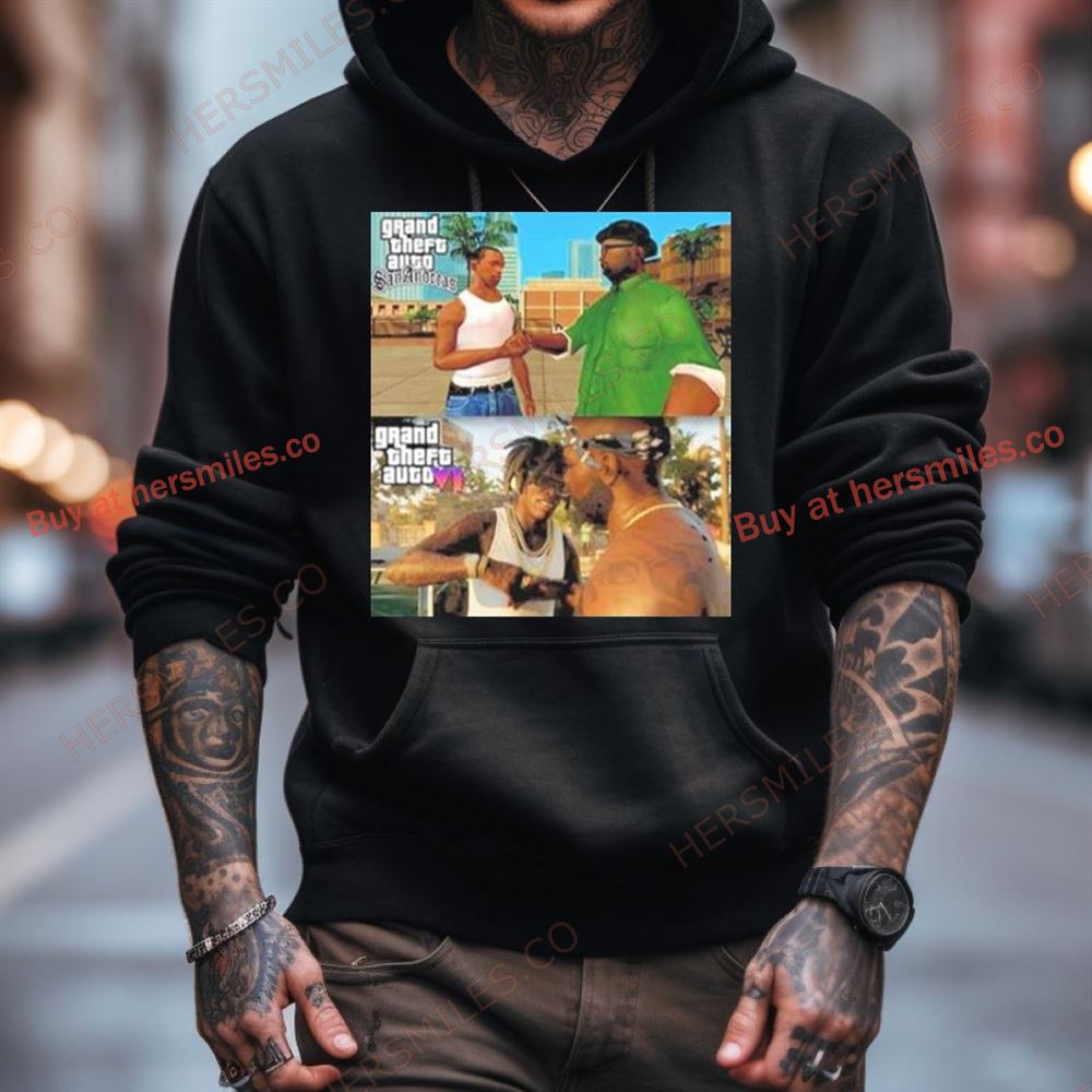 Grand Theft Auto San Andreas To Grand Theft Auto 6 Graphics Evolution Gang Handshake Scenes Shirt Grand Theft Auto San Andreas To Grand Theft Auto 6 Graphics Evolution Gang Handshake Scenes Shirt