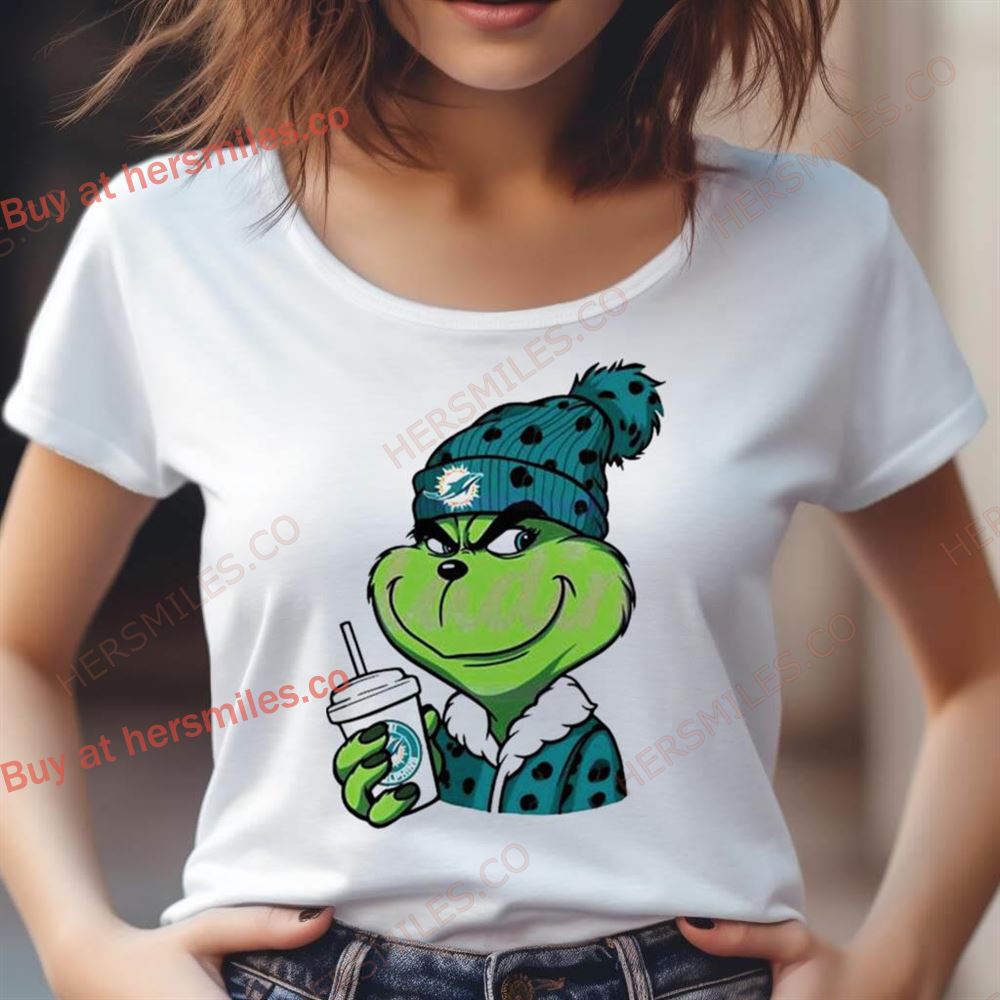 Grinch Drink Coffee Leopard Miami Dolphins Logo Shirt Grinch Drink Coffee Leopard Miami Dolphins Logo Shirt