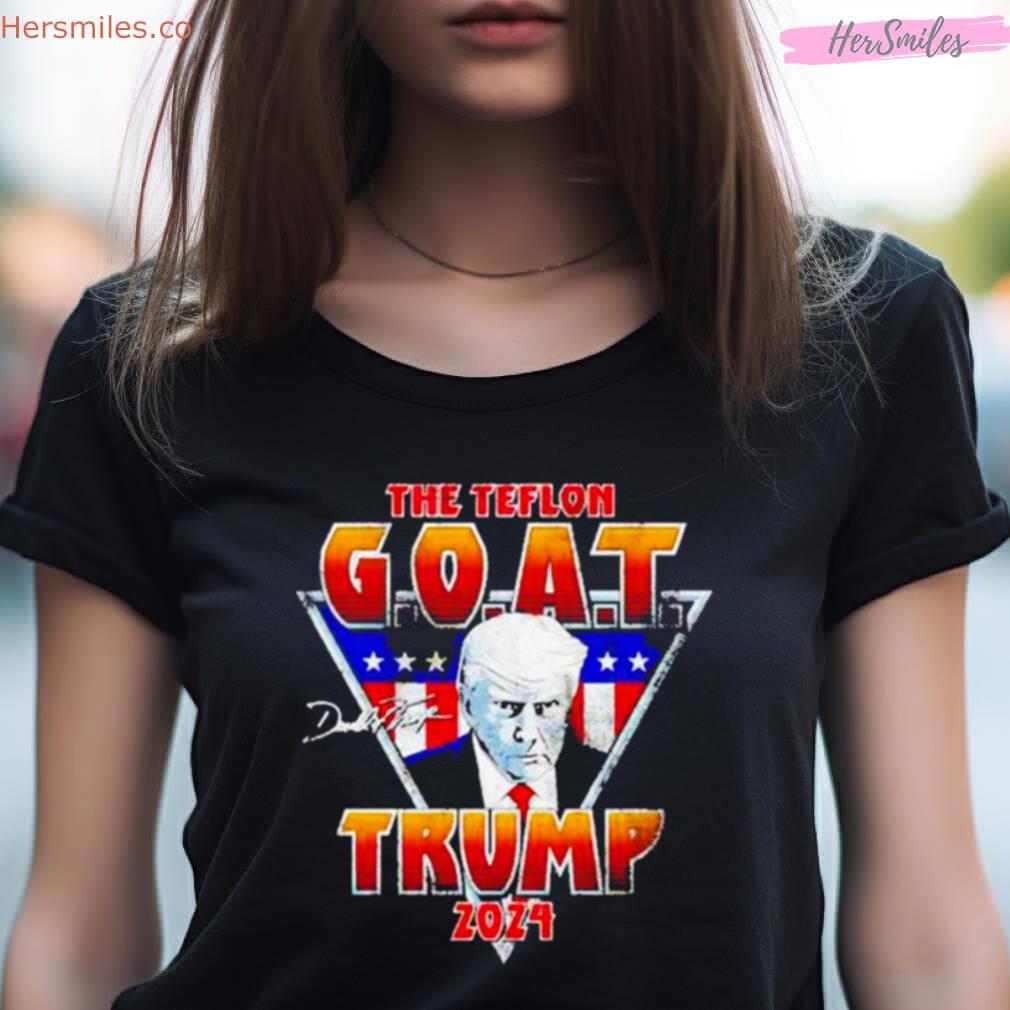 Donald Trump The Teflon Goat Trump 2024 American Flag Signature Vintage Art Design Shirt Donald Trump The Teflon Goat Trump 2024 American Flag Signature Vintage Art Design Shirt