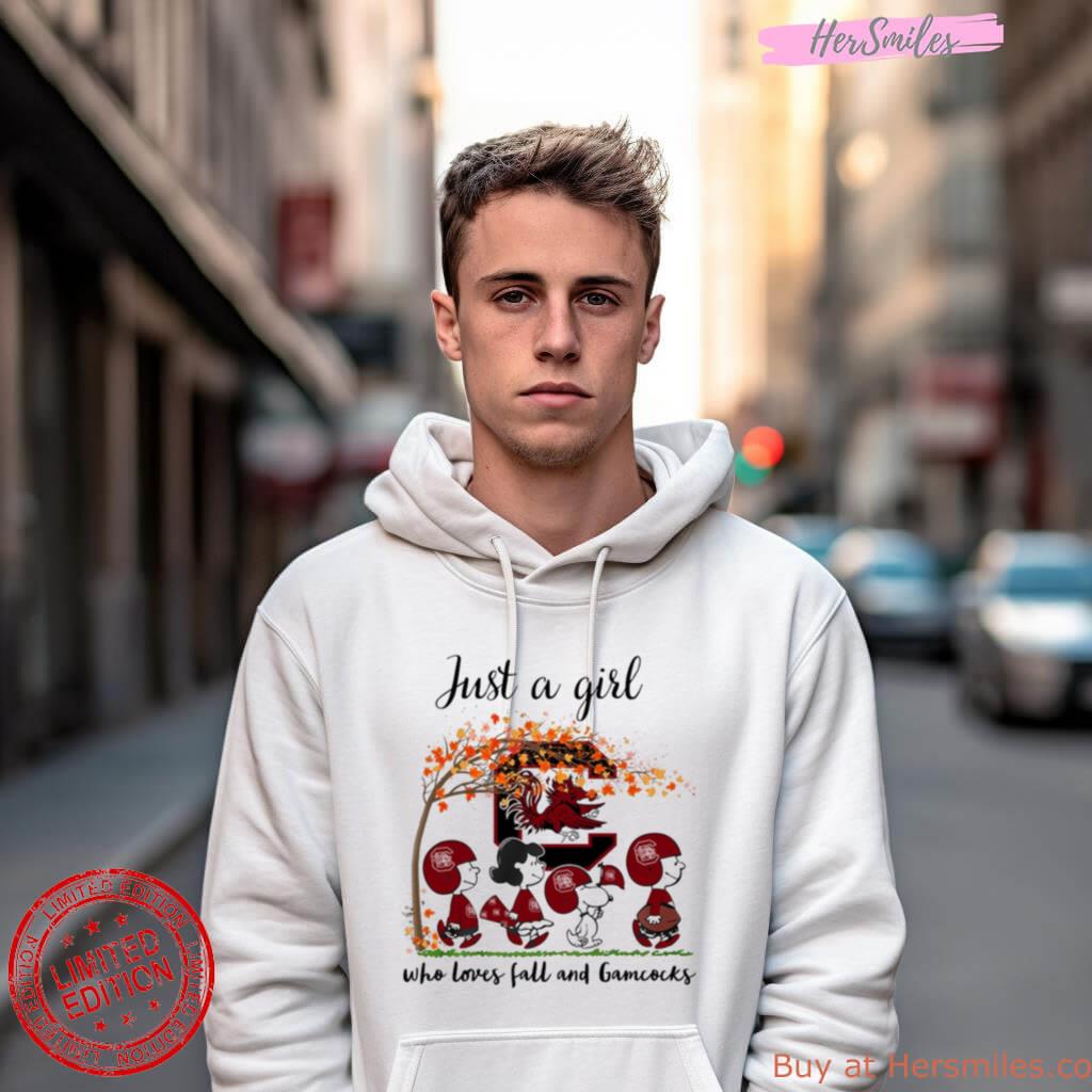 Just A Girl Who Loves Fall And Gamecocks Peanuts Cartoon Halloween Shirt Just A Girl Who Loves Fall And Gamecocks Peanuts Cartoon Halloween Shirt