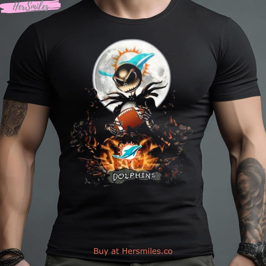 Miami Dolphins Jack Skellington Halloween Art Design Shirt
