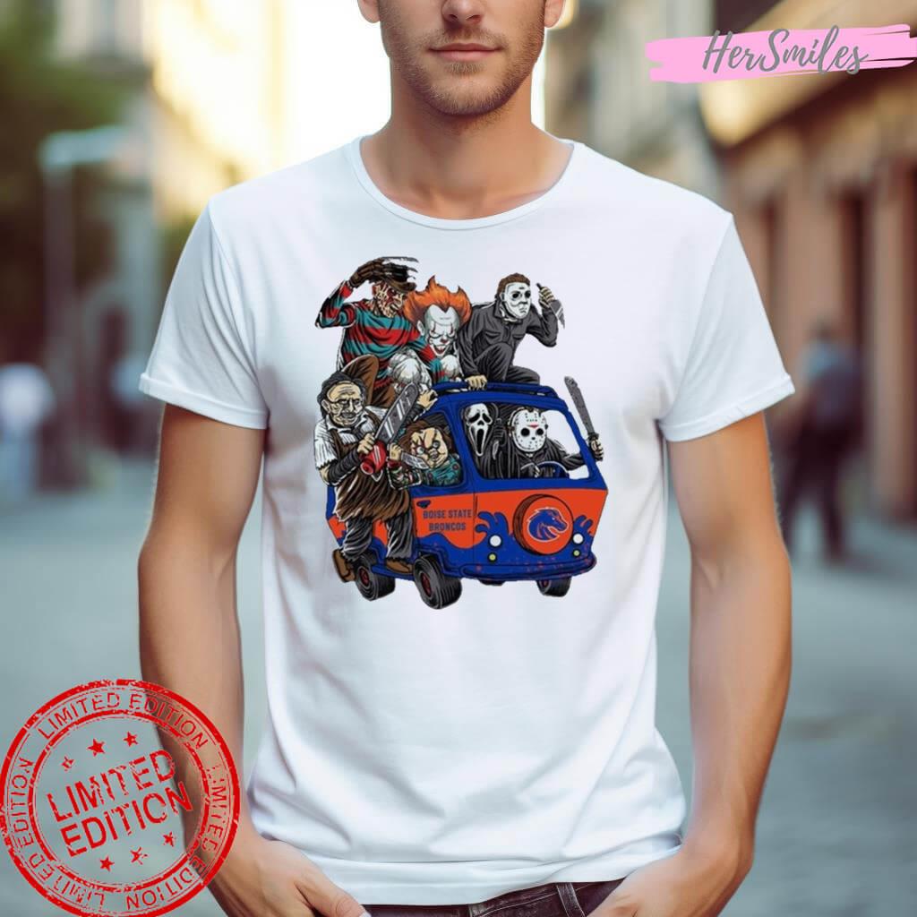 Boise State Broncos Horror Movies Characters Bus Halloween 2023 Shirt