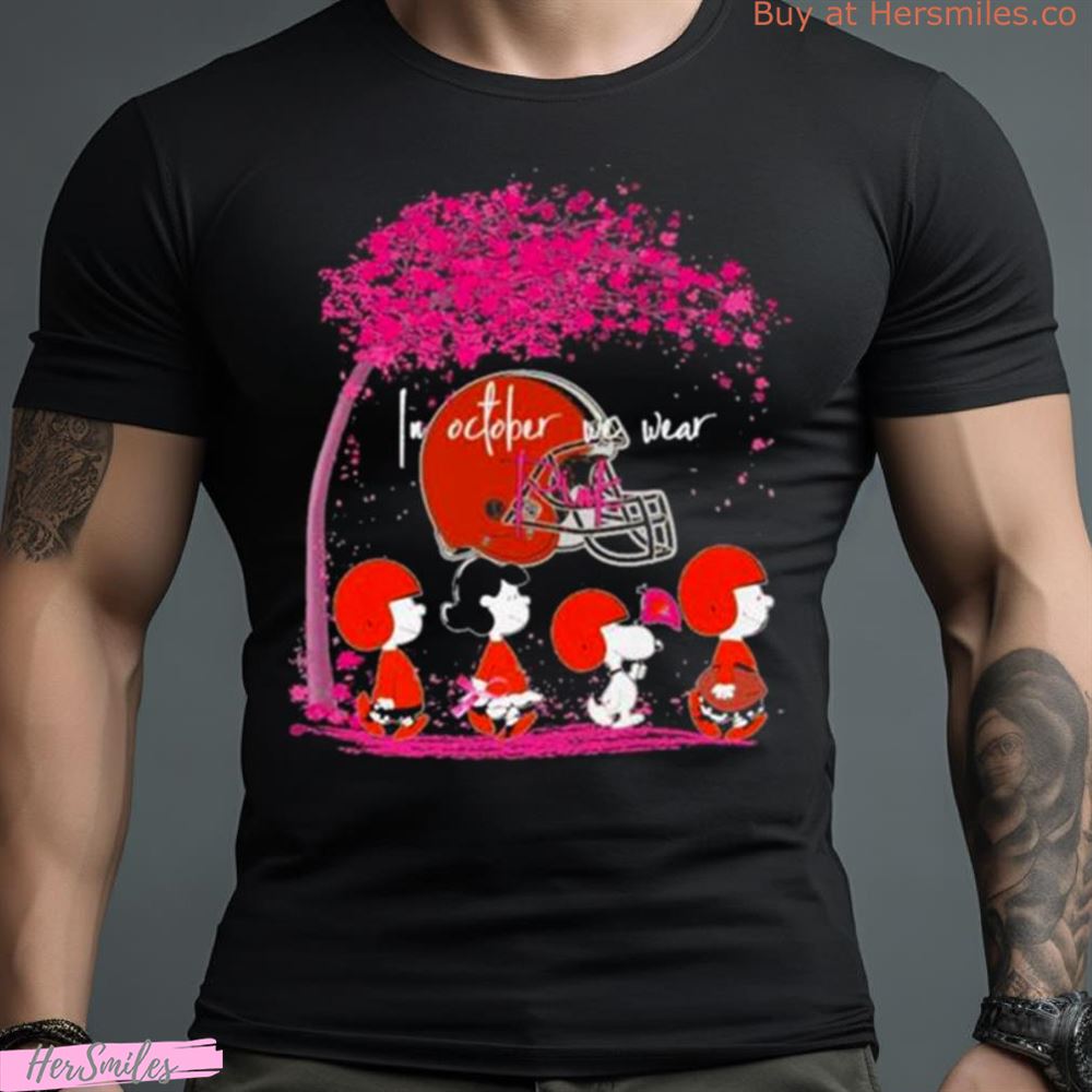 Cleveland Browns Peanut Characters In October We Wear Pink 2023 Shirt
