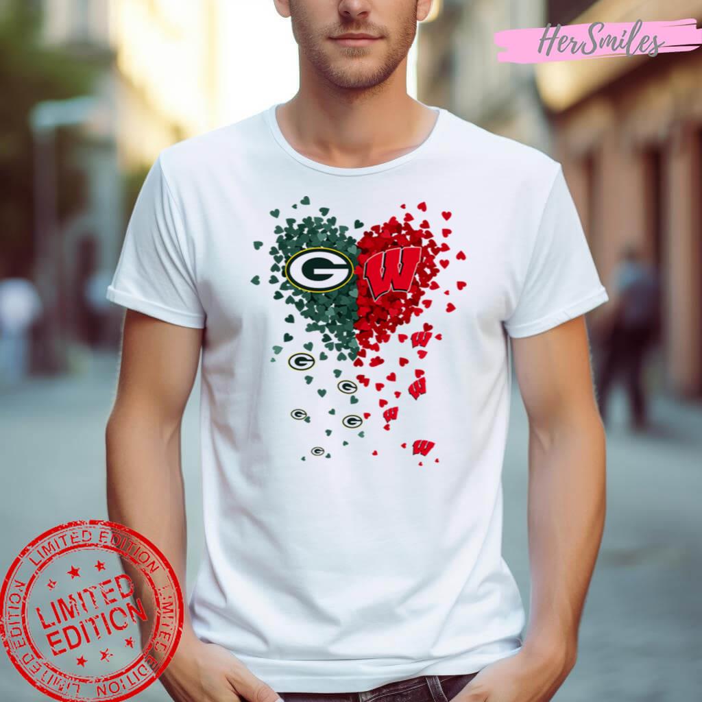 Green Bay Packers And Wisconsin Badgers Tiny Heart Shape 2023 Shirt