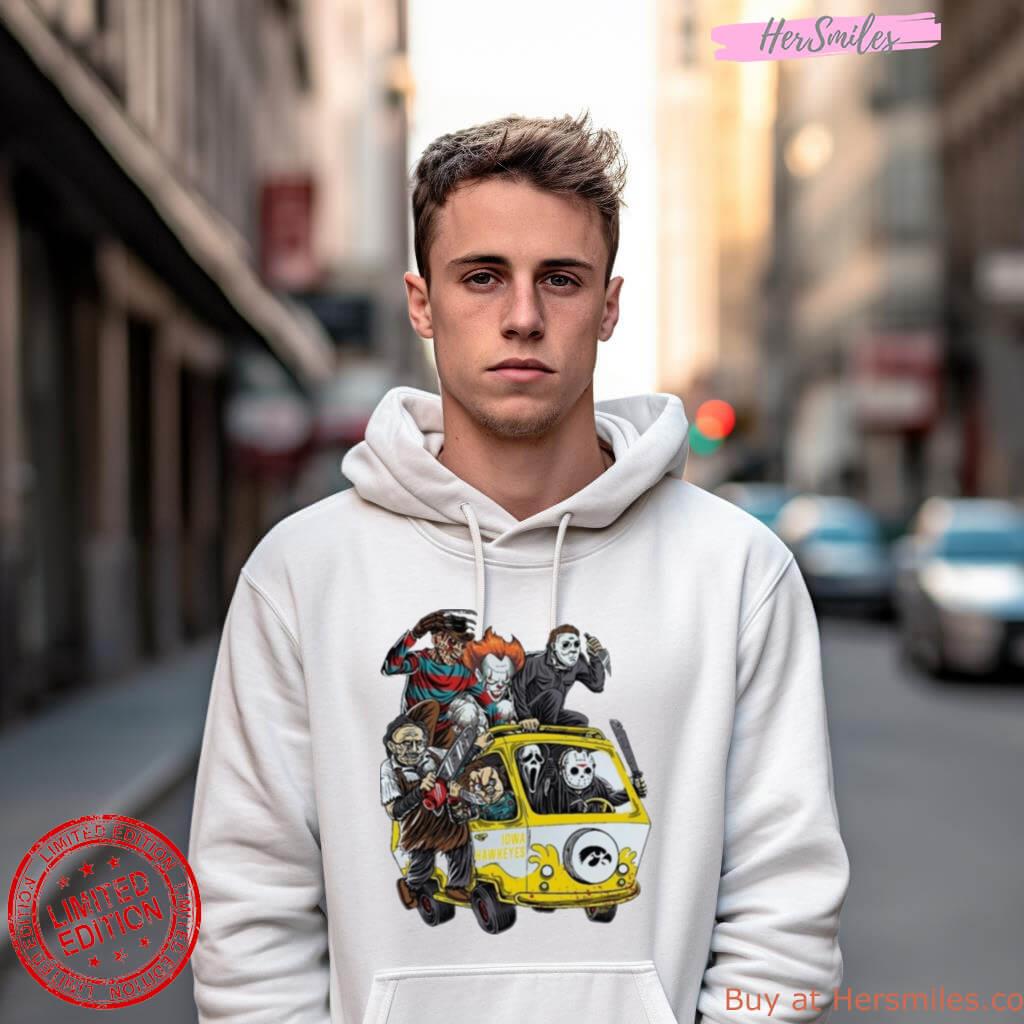 Iowa Hawkeyes Horror Movies Characters Bus Halloween 2023 Shirt Iowa Hawkeyes Horror Movies Characters Bus Halloween 2023 Shirt