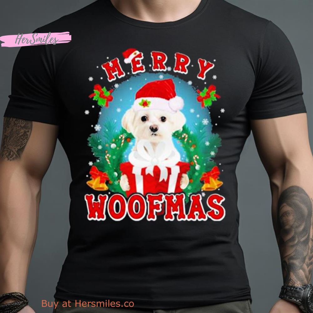 Maltese Dog Merry Woofmas Gift Christmas 2023 Shirt