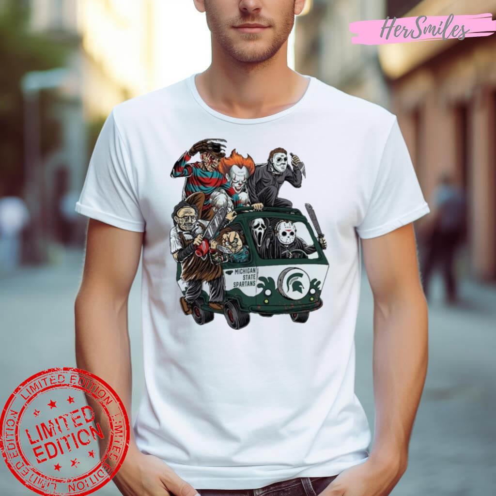 Michigan State Spartans Horror Movies Characters Bus Halloween 2023 Shirt