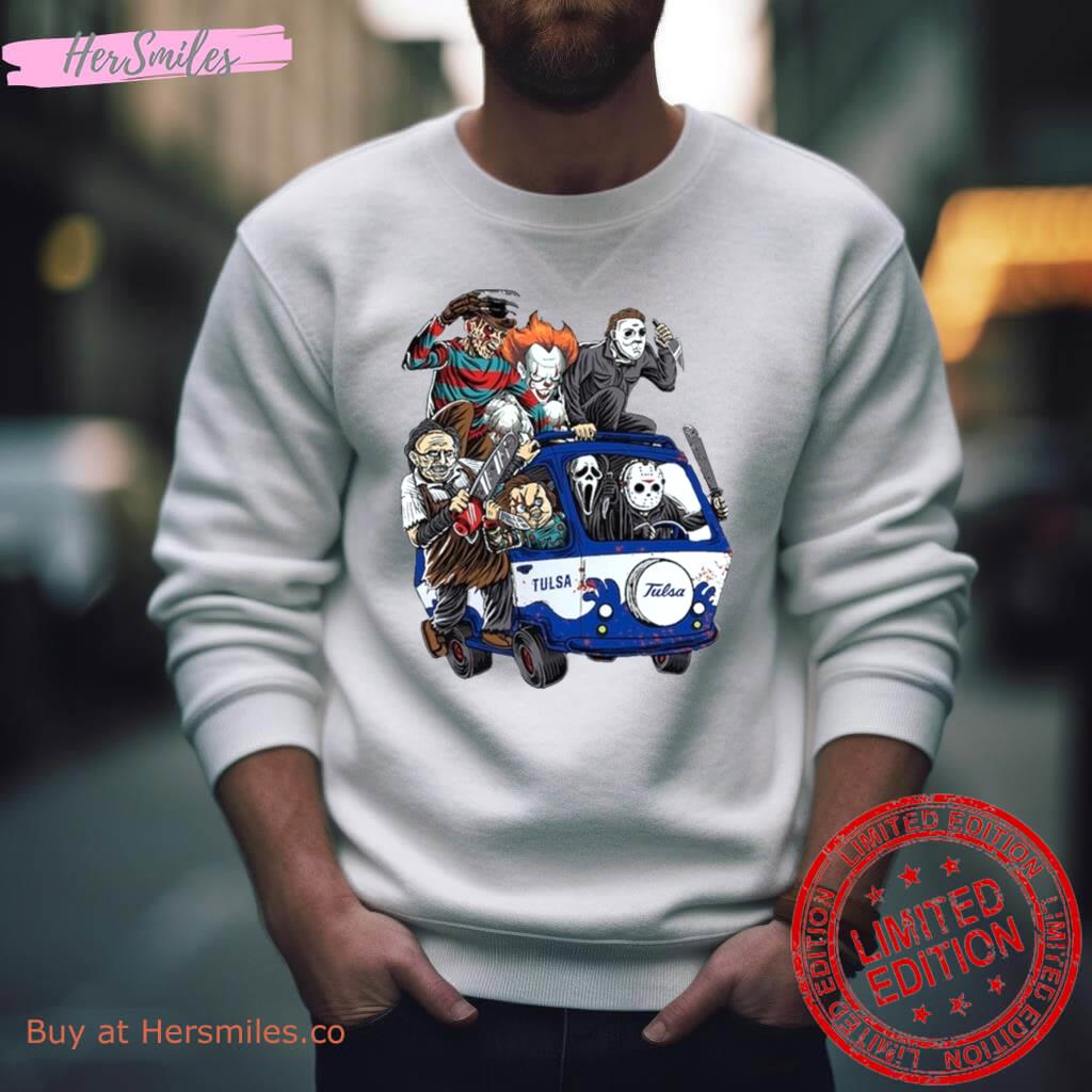 Tulsa Golden Hurricane Horror Movies Characters Bus Halloween 2023 Shirt