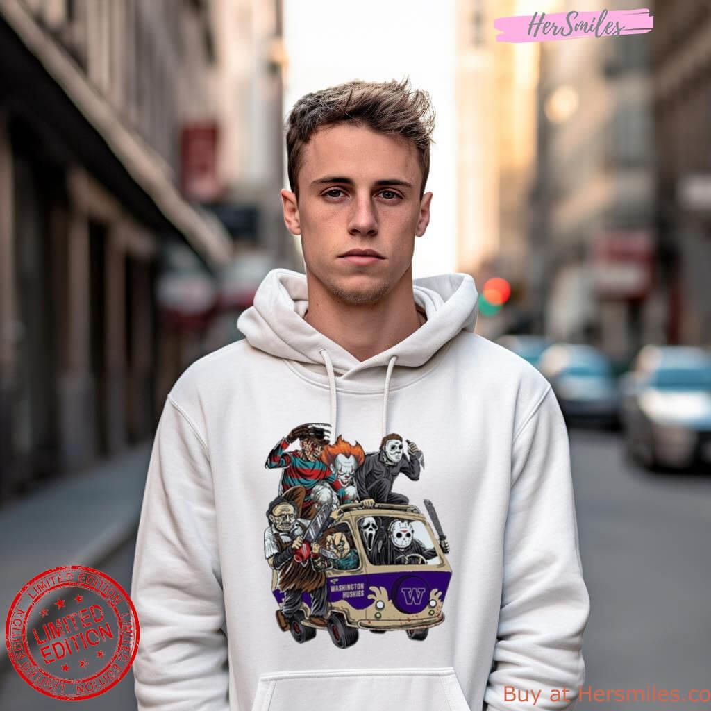 Washington Huskies Horror Movies Characters Bus Halloween 2023 Shirt Washington Huskies Horror Movies Characters Bus Halloween 2023 Shirt