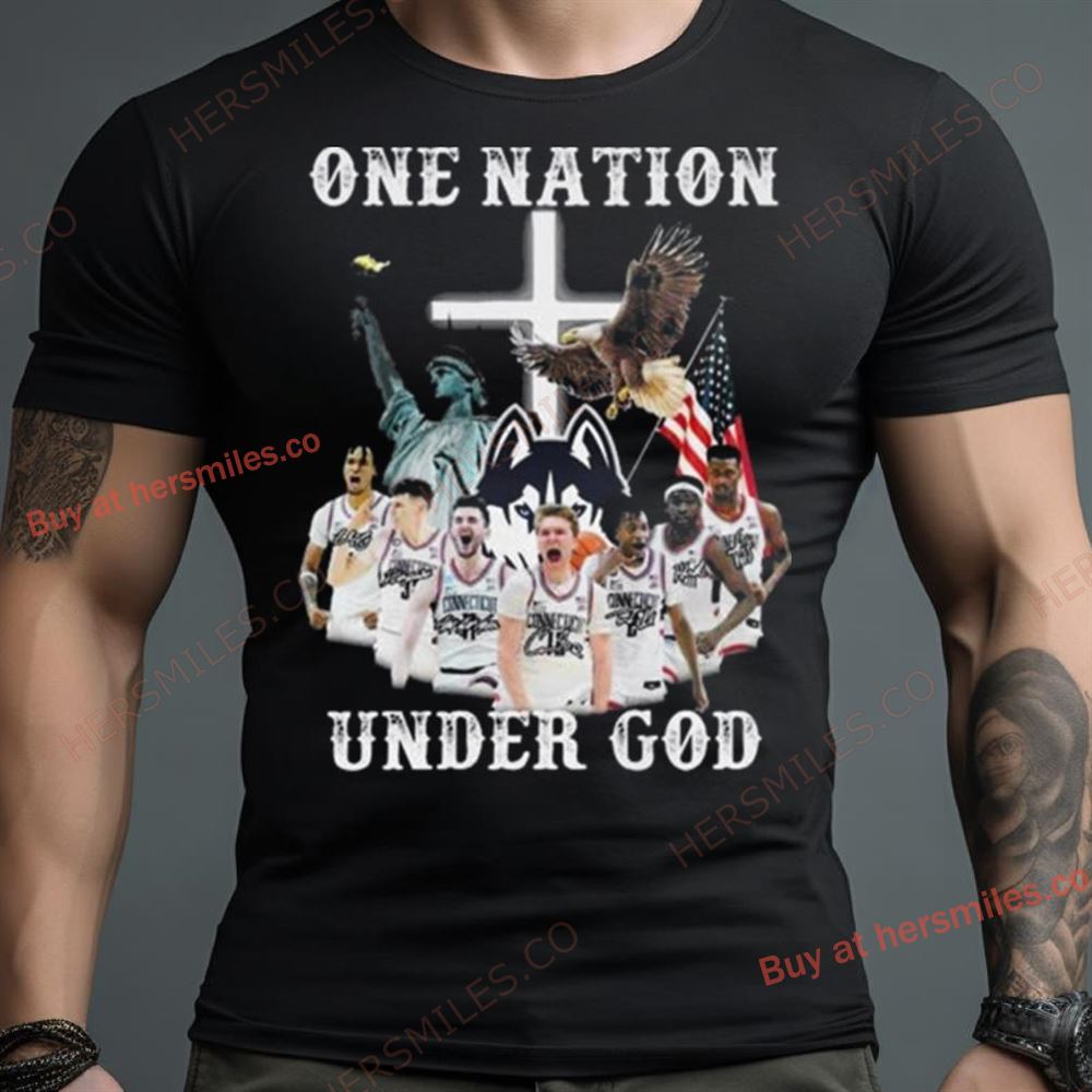One Nation Under God Uconn Huskies Team Basketball 2024 Signatures Shirt