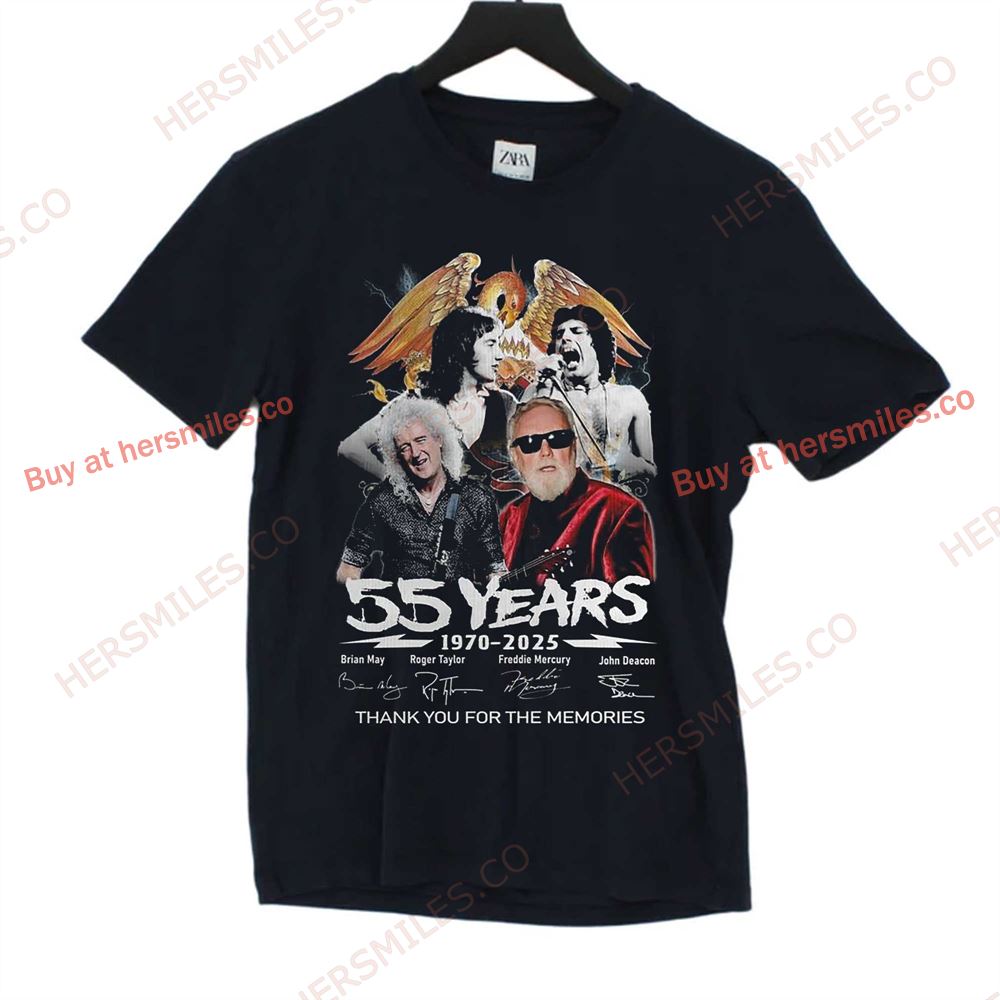 Queen Band 55 Years Of 1970-2025 Thank You For The Memories Shirt